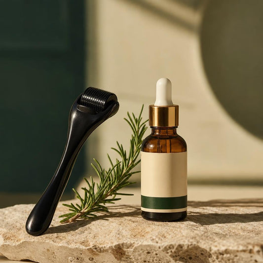 Mini rodillo Keranova junto al sérum capilar